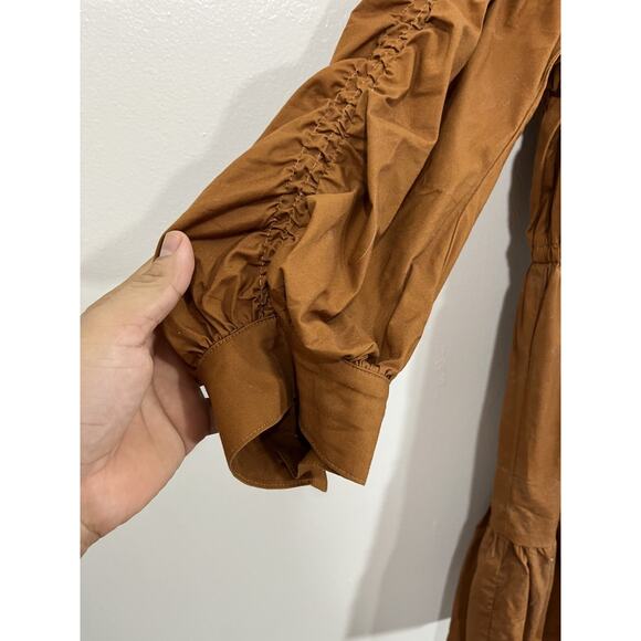 Boho Chic Avant Garde Cottagecore Lagenlook Tiered Dress M Art Terracotta Brown - Picture 5 of 16